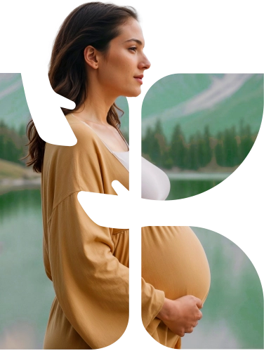 k logo + pregnant woman